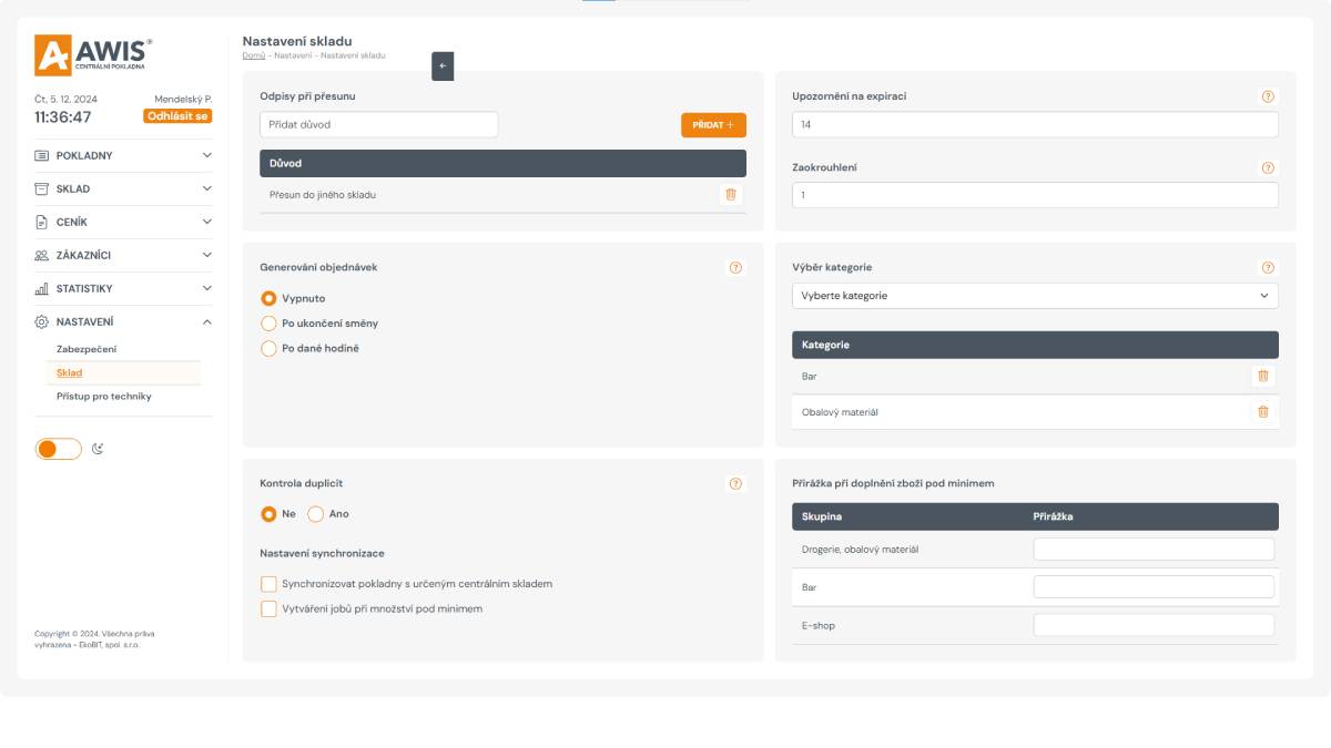 Aktivace Centrální pokladny pro AWIS - E-shop AWIS